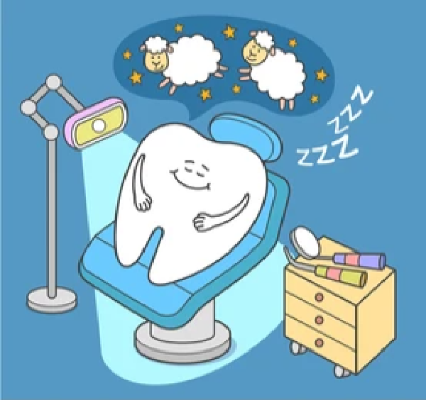 Illustration of tooth in a dental chair dreaming of sheep